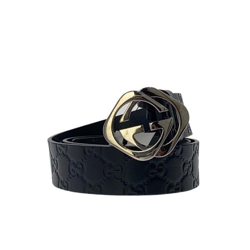Used GUCCI◆Belt/Leather/BLK/Allover pattern/Ladies/182320・497717//