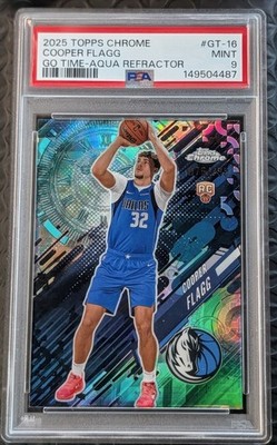 2025-26 Topps Chrome Cooper Flagg Go Time Teal Refractor /299 Mavericks PSA 9