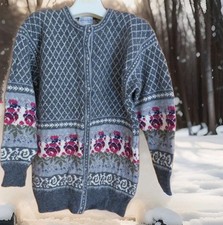 DEANS OF SCOTLAND 100 SHETLAND WOOL KNIT LONG CARDIGAN SWEATER L CHEST SIZE 42