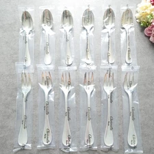Christofle Perles BRAND NEW 12pcs Silverplate Flatware Coffee Spoon Cake Fork