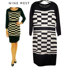 NINE WEST NEW Indie Geometric Multi-Color 3/4-Sleeve Sheath Mini Sweater Dress