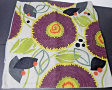 CRATE BARREL Embroidered Zippered Pillow Cover 17x17 Purple Green Floral