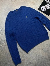 Polo Ralph Lauren Cable Knit Sweater Mens L Blue Pony Cotton Crewneck
