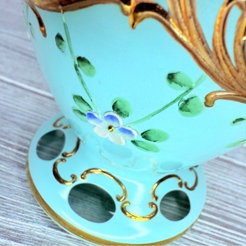 Statuina decorazione vaso vetro taglio oro metallizzato teal boemo ceco vintage - Foto 3 di 16