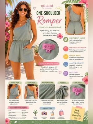 NWT- Mi Ami -Francesca s brand One-Shoulder Romper in Sage Green