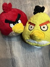 Angry Birds Red Yellow 5" Plush Lot of 2 Commonwealth Toy No Sound 2010 Used