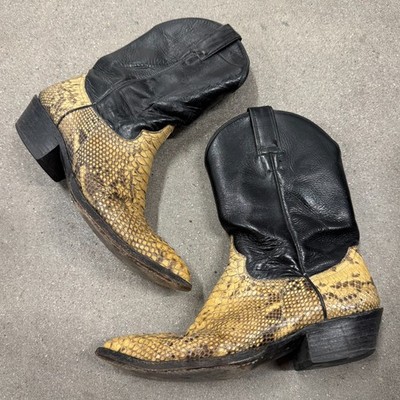 Vintage Western Boots Mens Size 7.5 B Yellow Python Snakeskin Pull On Cowboy