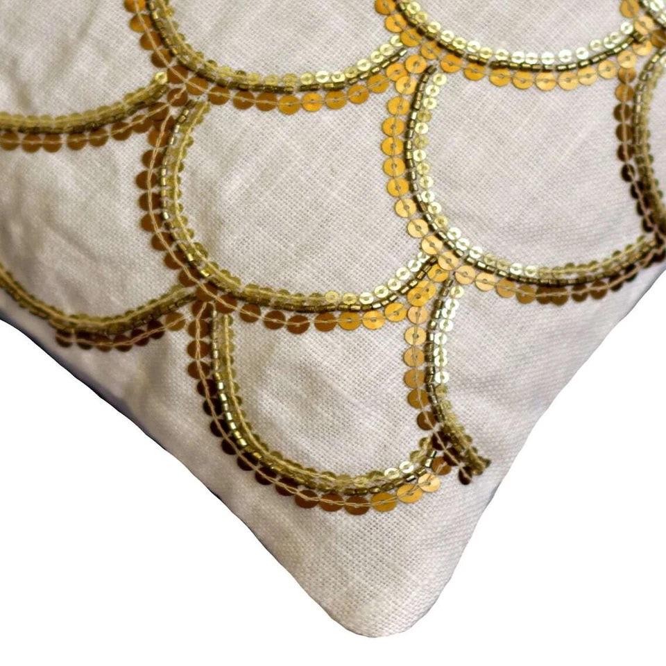 Couch Cushion Case Ivory 16"x16", Bed Decor Linen Geometric - Gold Accord - Image 2 of 3