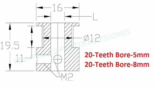 3D Drucker 2GT Zahnriemen Aluminium Antrieb Umlenkrolle 16T 20T 5/6,35/8mm Bohrung - Bild 5 von 5