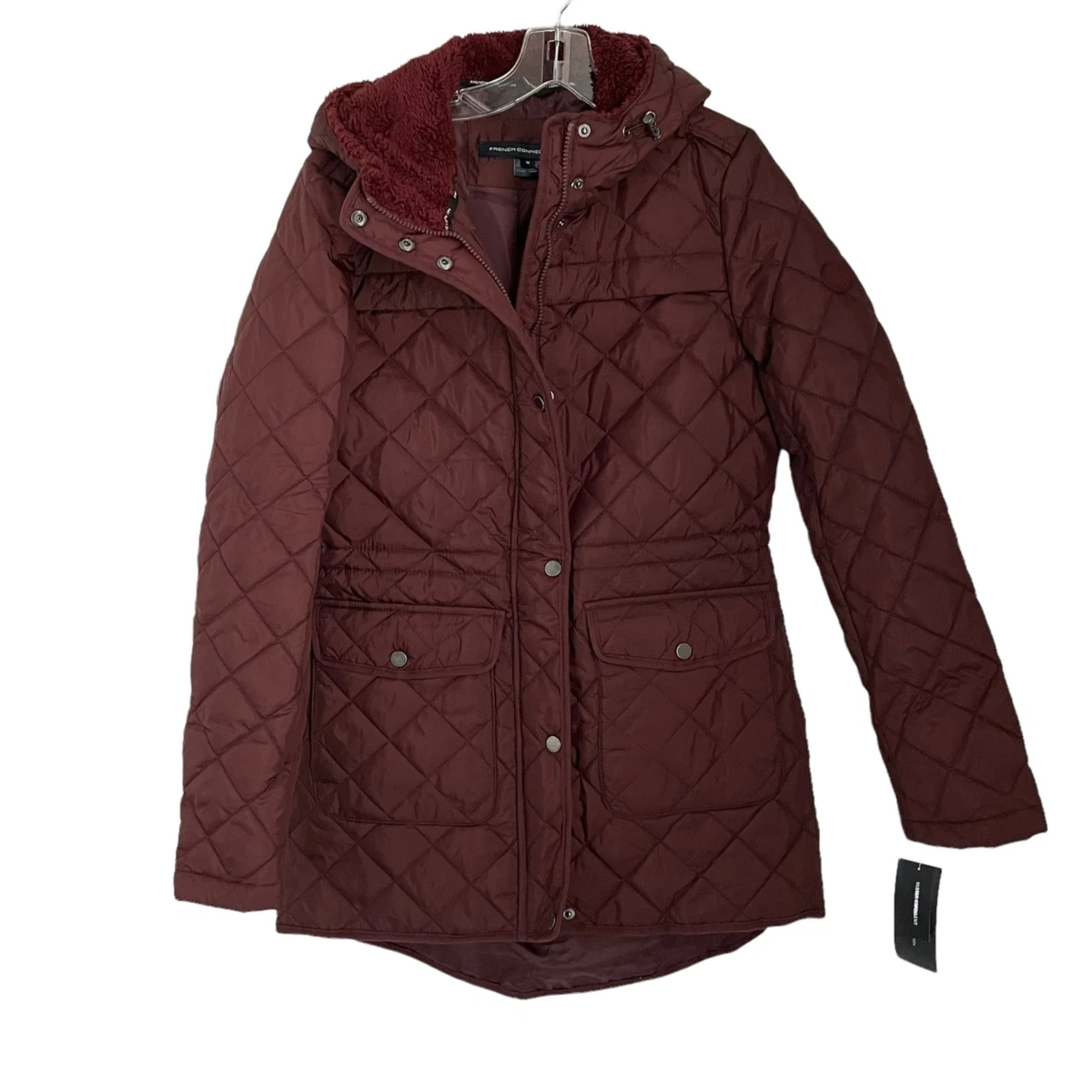 NWT French Connection Red Bloodstone Hooded Quilted Water Repellent Jacket Med