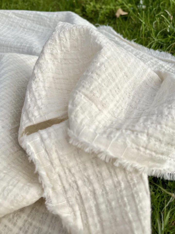 Organic Cotton Fabric By 2 Meters, Windowpane Pattern, Dobby Face Fabric. - Image 2 of 4