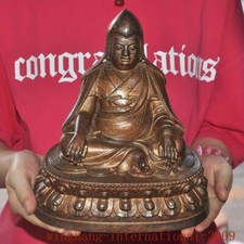 Statua Buddha Maestro Sciamanesimo 8" Tempio Buddismo Tibetano Bronzo Dorato Tsongkhapa
