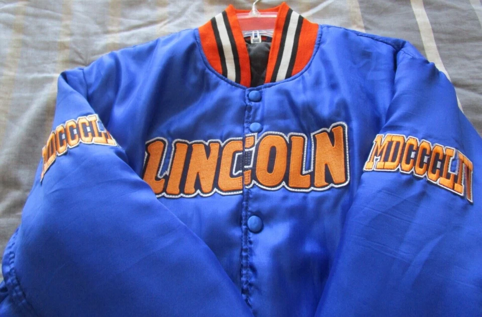 Chaqueta de bombardero de satén 3XL bordada vintage de Lincoln University para hombre Foto 4 de 4