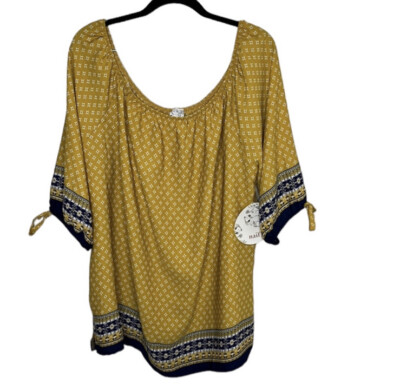 NWT Naif Gold Floral Round Neck Tie Blouse Sz 2X