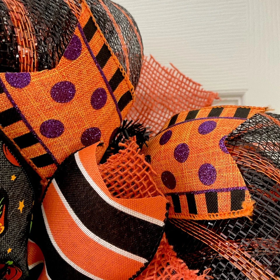 Gato por la luna Halloween corona antigua hecha a mano malla decorativa Foto 3 de 4