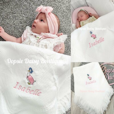 Personalised Jemima Puddle Duck Peter Rabbit Baby Shawl Blanket