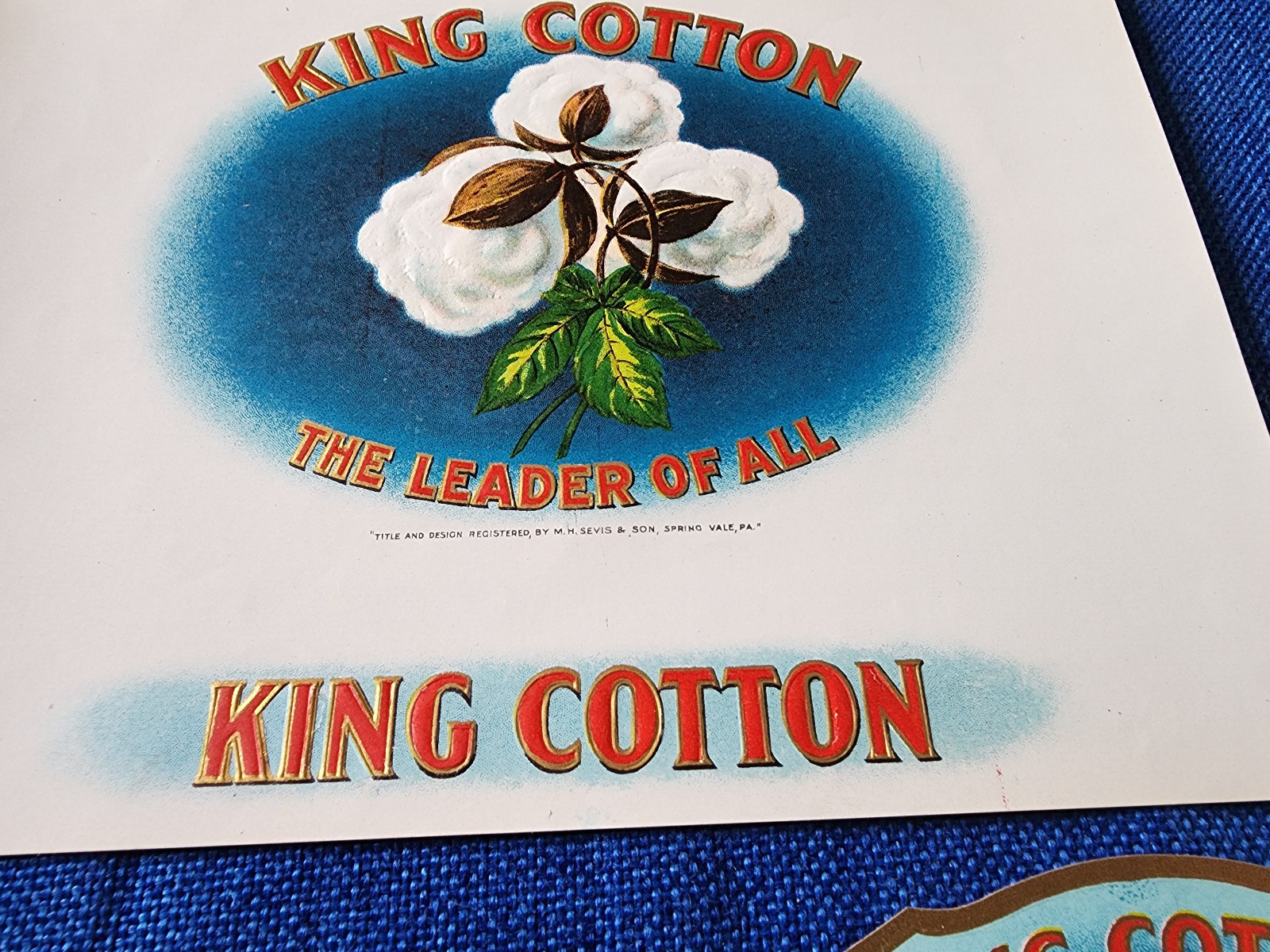 Complete Box Set of 3 - King Cotton The Leader of All Embossed Cigar Box Labels