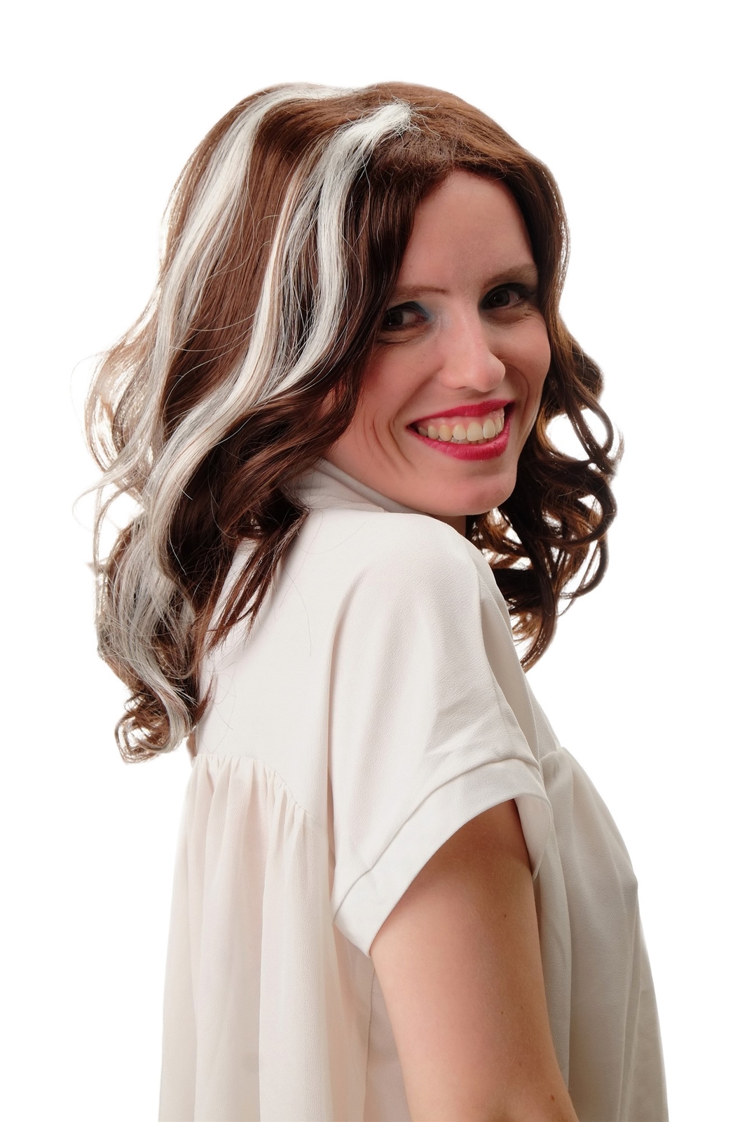 Braun Blonde Wavy Shoulder Length Wig for Women Peak Strands