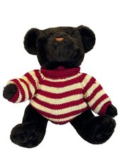 Dan Dee Collectors Choice 15" Dark Brown Teddy Bear Red White Striped Sweater