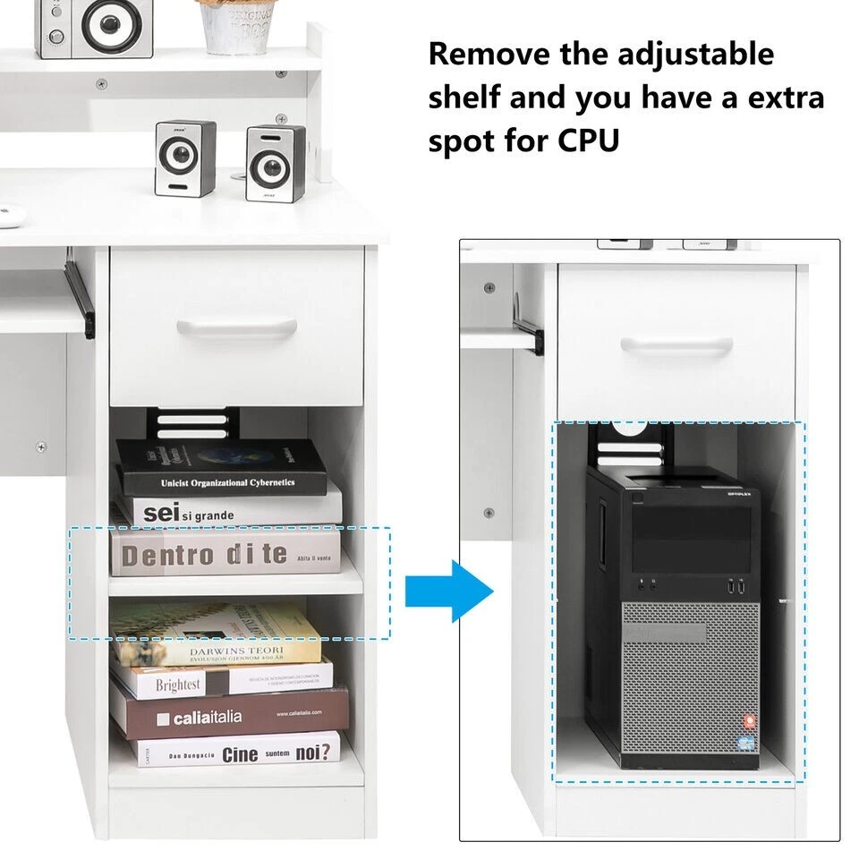 Desk Office Laptop Work Table Home Drawer Keyboard Tray Computer Desk, White - Image 3 of 4