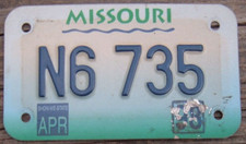 MISSOURI  1998  Motorcycle cycle License Plate   N6 735   ^
