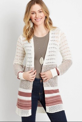 MAURICES Cardigan Sweater XXL XL? Open Front Color Blocked Crochet Striped NEW