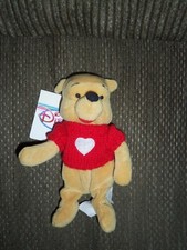 Disney Winnie The Pooh With Red Sweater White Heart 8 Inch Bean Bag Plush