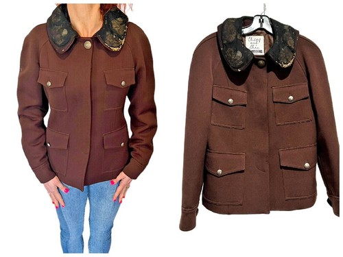 Moschino Cheap and Chic, MOSCHINO CHEAP & CHIC VINTAGE BROWN WOOL MILITARY POTPOURRIE COLLAR JACKET 6/8