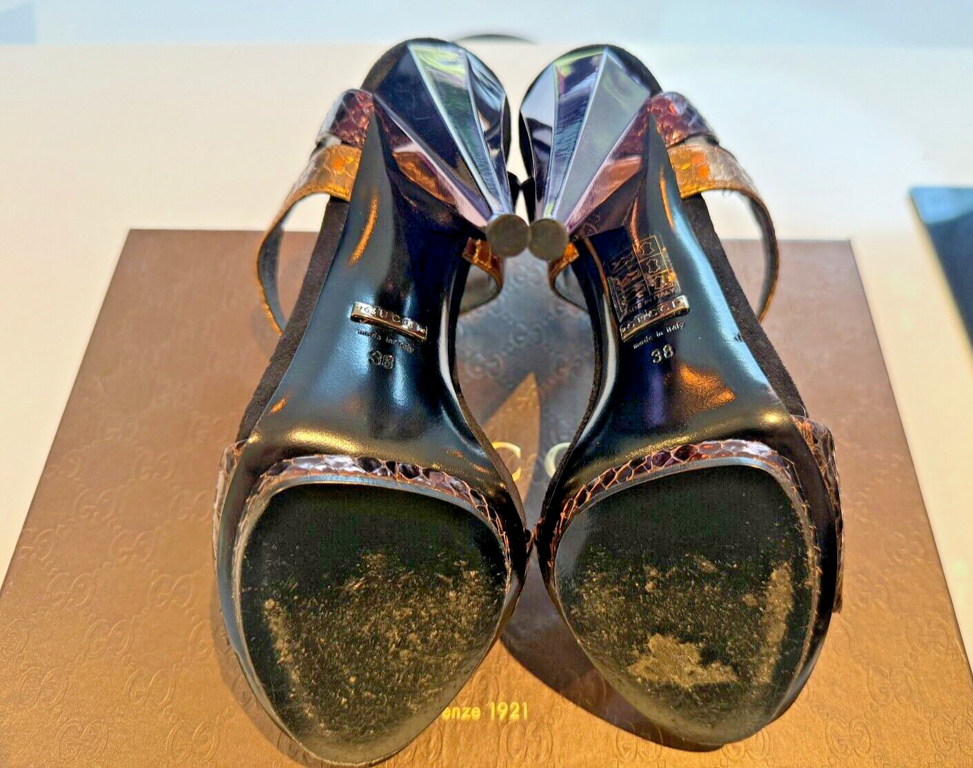 Authentic Gucci Python-Print Runway Sandals – Siz… - image 3