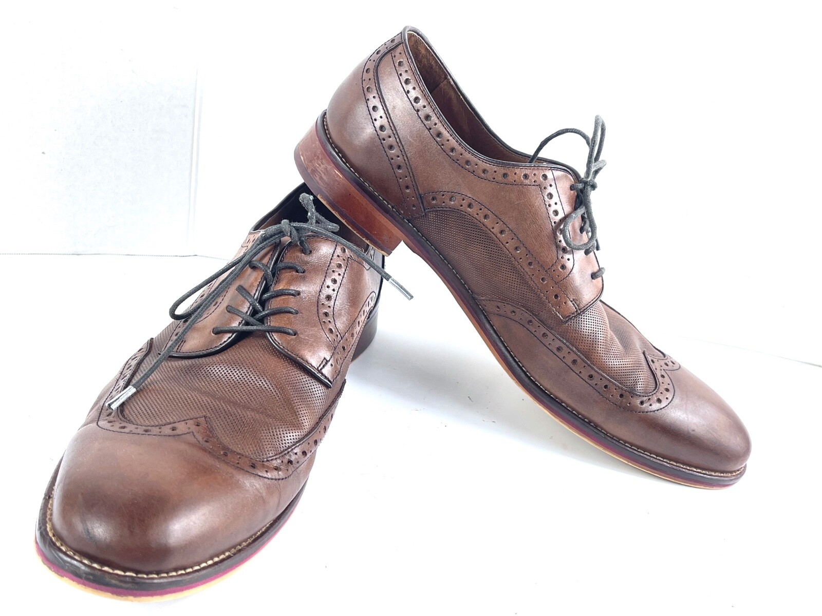 SAOLA Scarpe Johnston & Murphy Oxford uomo 13 M Conrad pelle marrone abito alare derby