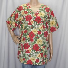 Poinsettia Short Sleeve Scrub Top Christmas