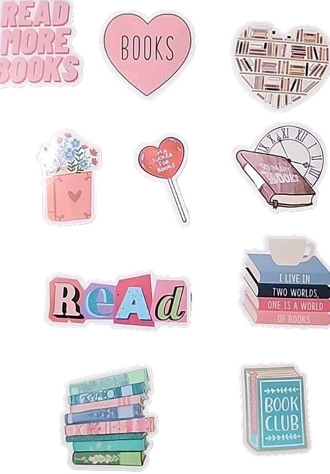 Valentine's Day Cat Stickers Scrapbooking Set x10 Cats Books Lot Plants Hearts