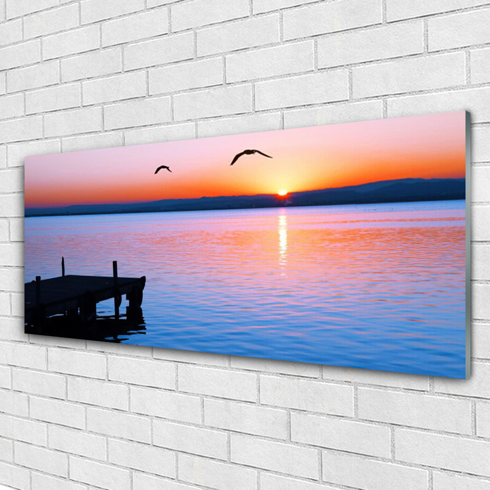 Impression sur verre 125x50 paysage pont mer tableau mural panoramique moderne