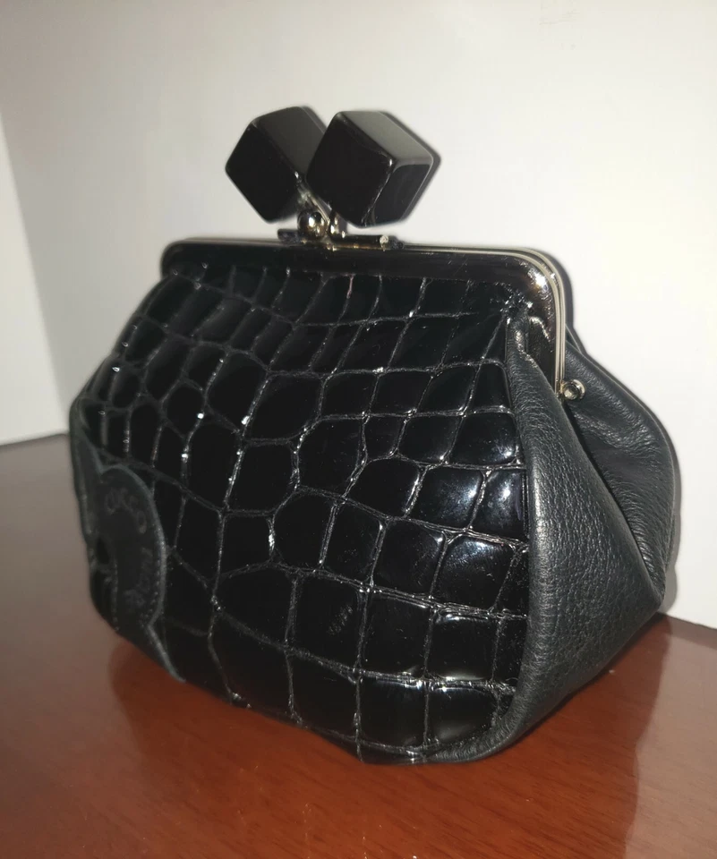 Coco Fiore черный выстеганный патент поцелуй замок мешок застежки косметики дорожная сумка-EUC! - Изображение 2 из 4