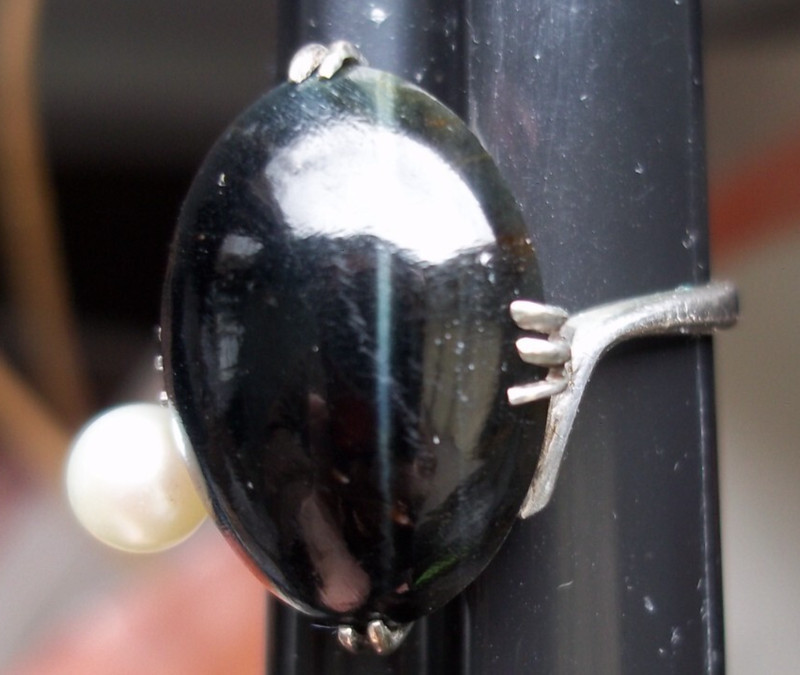 vintage akoya pearl Ring art deco Vintage hawk eye Silver early export S JAPAN