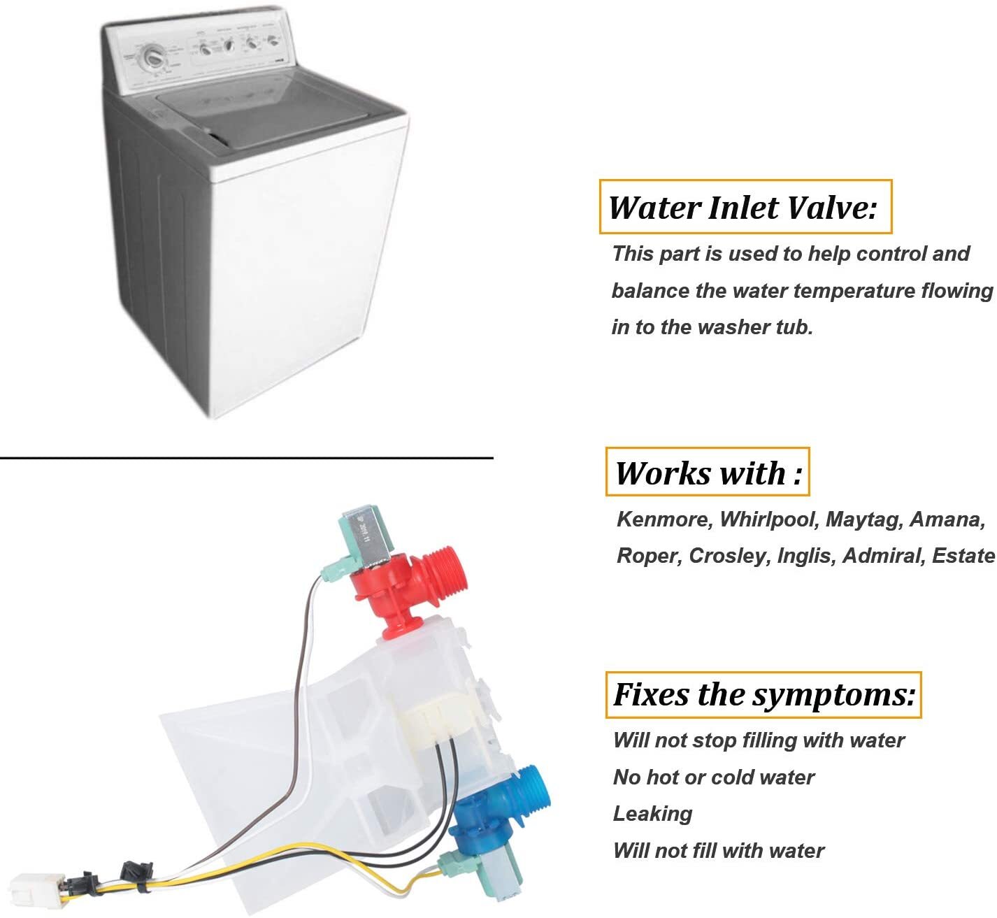 Washer Water Inlet Valve Assembly For Whirlpool Kenmore W10144820 AP6015761