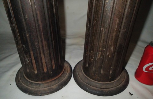 TWO ANTIQUE VICTORIAN HOME WOOD FLUTED TAPERED POST COLUMN FURNITURE TABLE ART - Picture 10 of 15