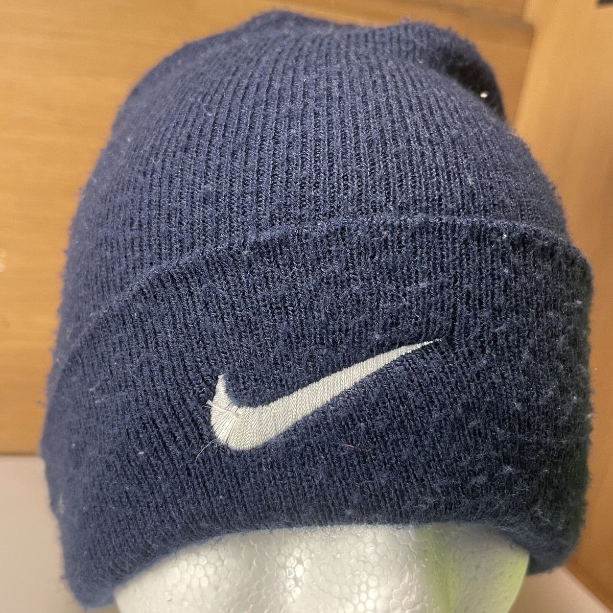 Nike Beanie Hat Navy Blue White Swoosh Logo OSFA Winter Knit