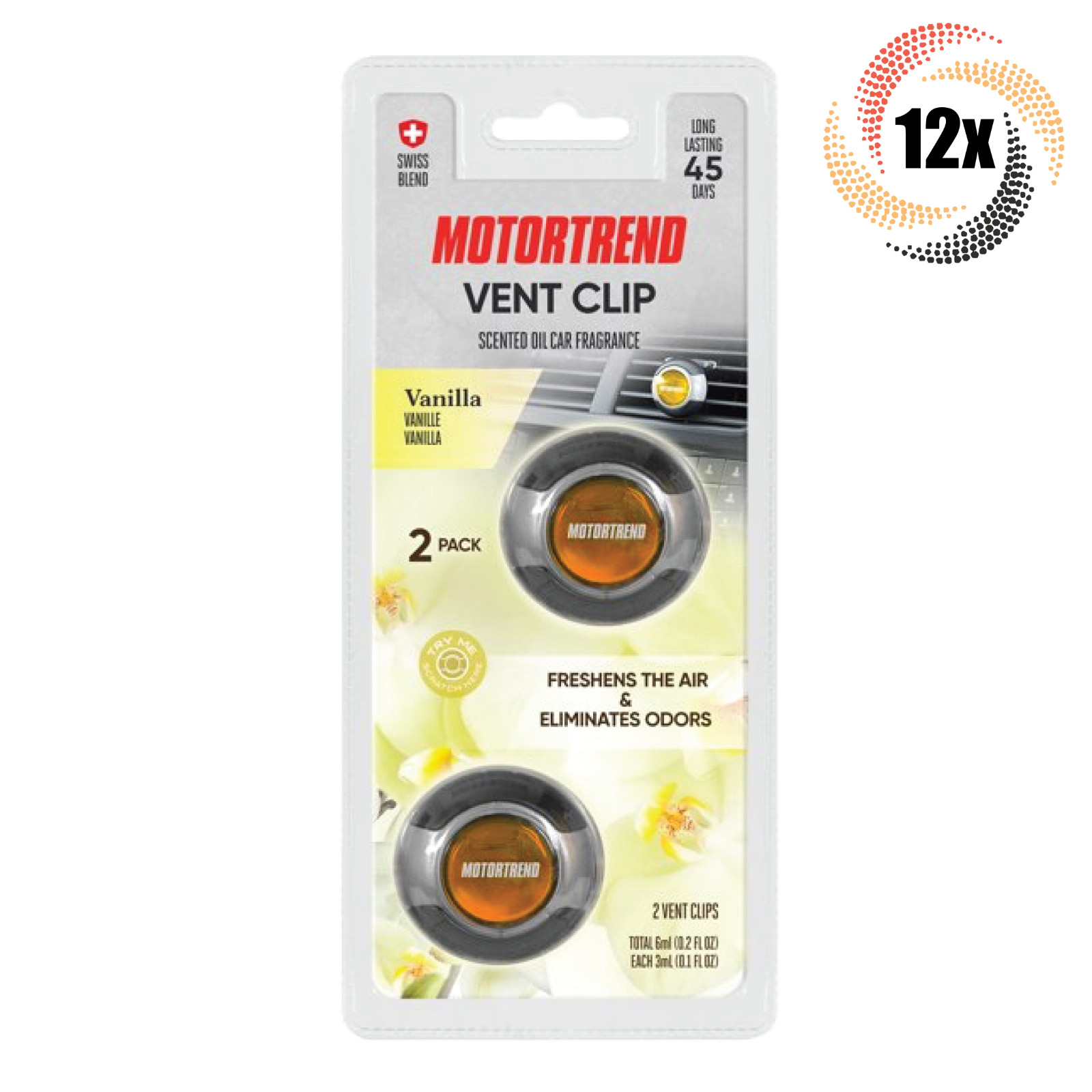 12 упаковок освежителя воздуха Swiss Blend MotorTrend Vanilla Vent Clip 2 в упаковке 11690₽