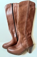 Vintage NOS Cobbies Elda Style Tall Heel Brown Leather Boots side Zip Size 5.5