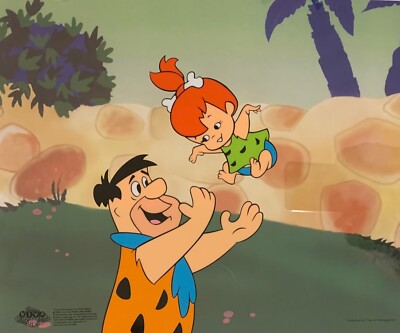 THE FLINTSTONES Fred Tossing Pebbles Animation Art Sericel Cel