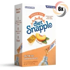 6x Packs Snapple Diet Peach Tea Flavor Drink Mix | 6 Singles Each | .72oz