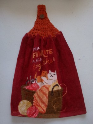 ORANGE Crochet Top Multicolor MY FAVORITE PLACE CATS Print Cotton Kitchen Towel