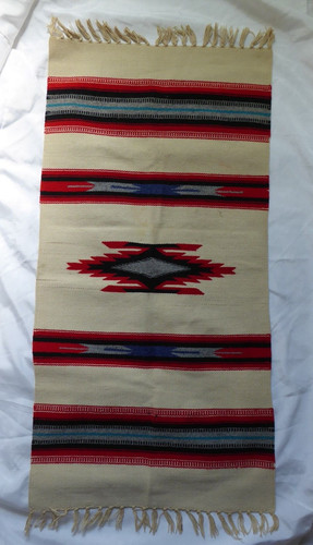1940s era Chimayo Weaving 40 x 18.5 Blanket Rug Vintage Geometric Southwestern