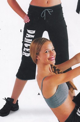  Crop Pants Black with Gray stitching faux drawstring  ''Dancer'' super comfy MedC