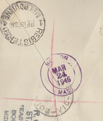 1946 Australia WWII Peace Victory Registered TAYLOR FDC to BOSTON MASS. USA - Picture 3 of 3