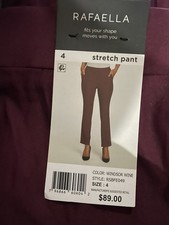 Rafaella Women  s Dressy Pull On Stretch Pant Solid Color Burgandy Red Size 4 NWT