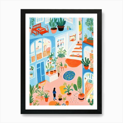 Sommerstadt Illustration 1 Kunstdruck gerahmtes Wandbild Poster Leinwanddruck Bild