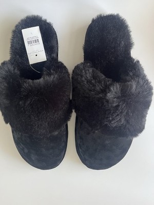 NWT Black Ann Taylor Faux Fur Velvet Slip On Clog Slippers Size Large 9 10
