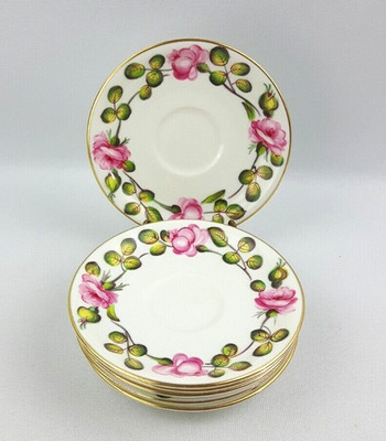 6x Crown Staffordshire 14 cm rosa Rose Untertassen - handkoloriert Bone China A3756